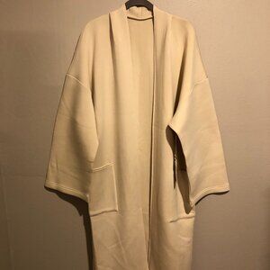 Leze The Label Kimono Long Line Duster Coat Women's L Cream Open Front